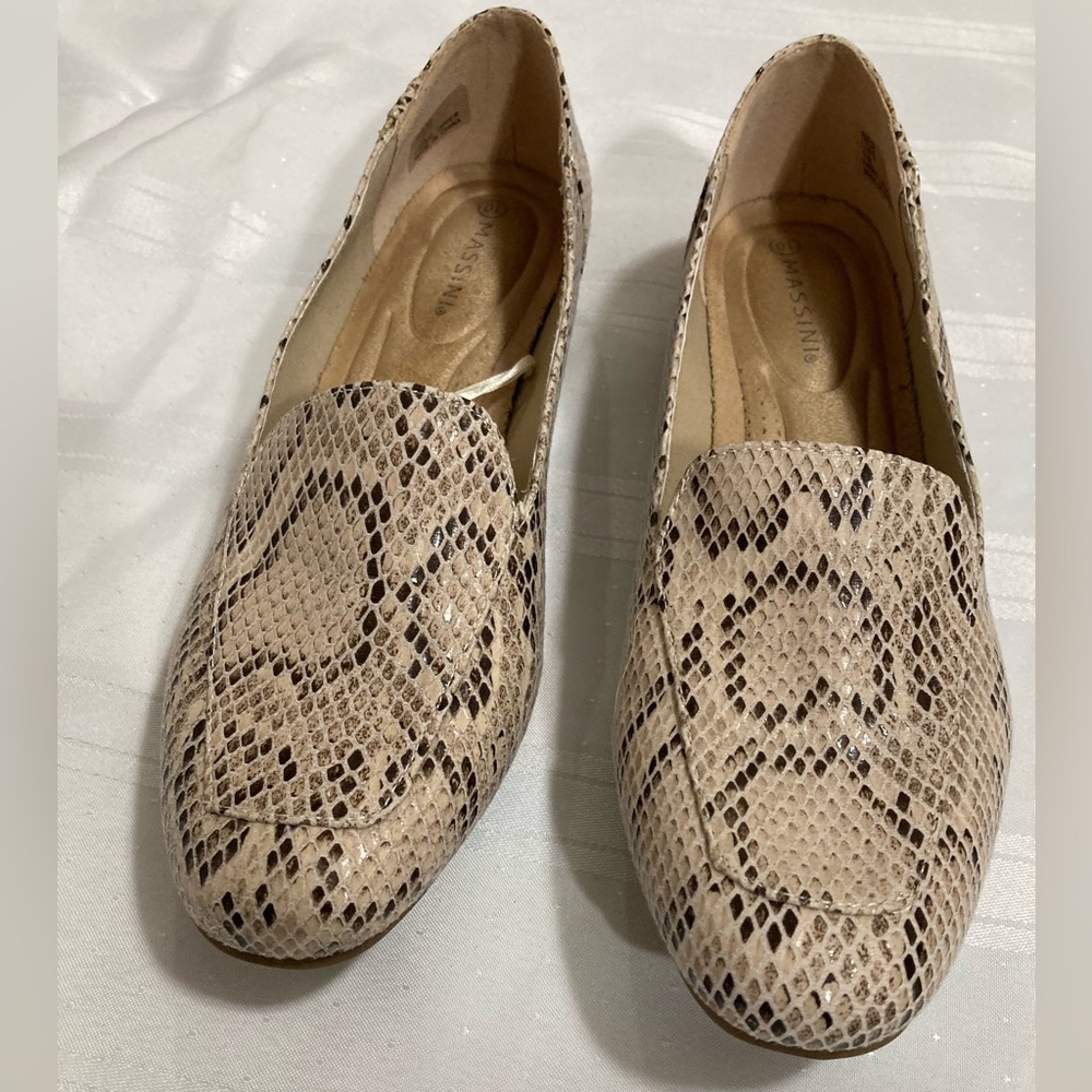 Massini Tan Snake Skin Loafers Size 10